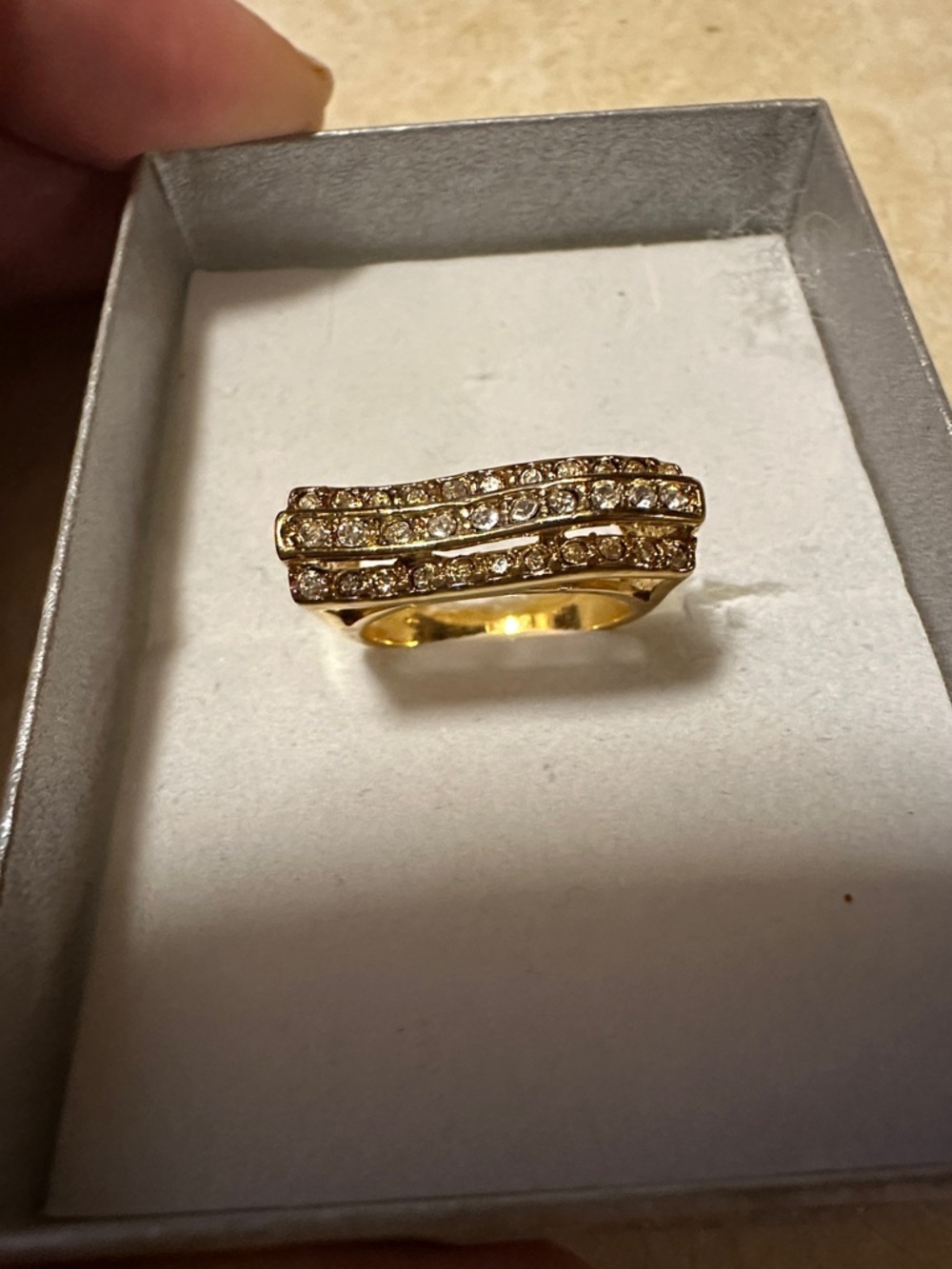 Gold Filled Crystal Wave Ring - Women Jewelry